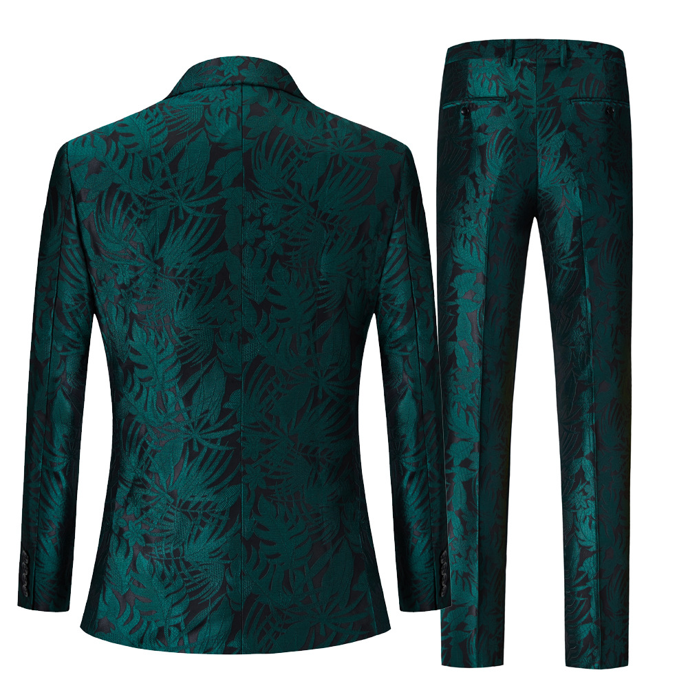 European and American men's green jacquard men's suit suit double breasted men's studio host suit