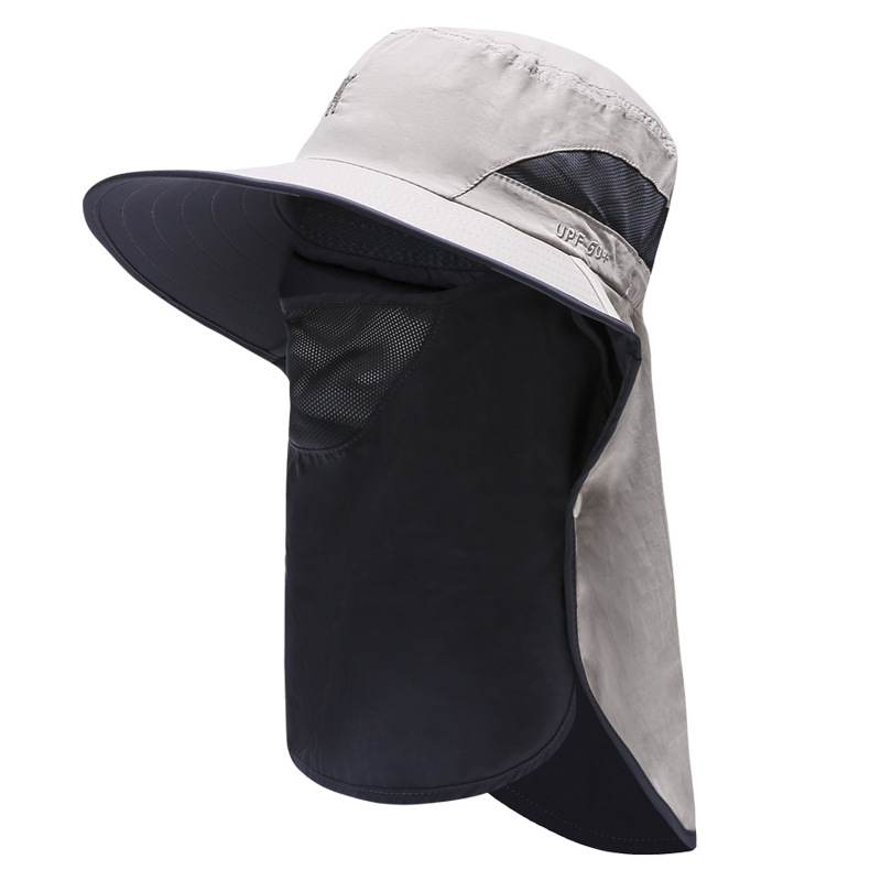 Summer outdoor sunscreen cap men's anti-ultraviolet sunshade fishing cap water-repellent with breathable mask large brim fisherman hat