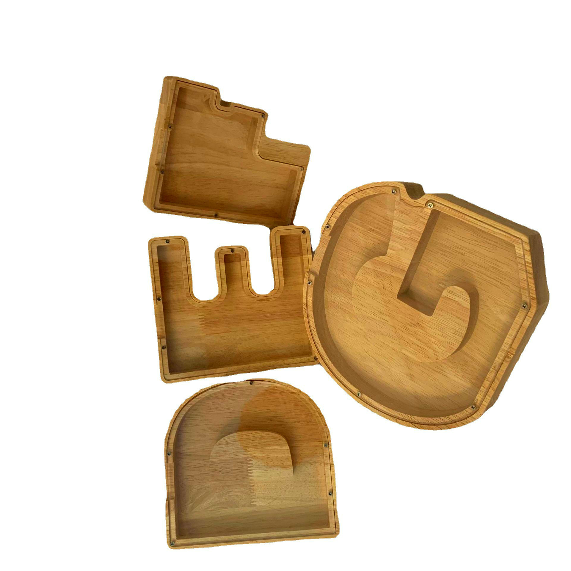 Factory supply new cross-border creative wooden English letter piggy bank transparent glass piggy bank printable logo