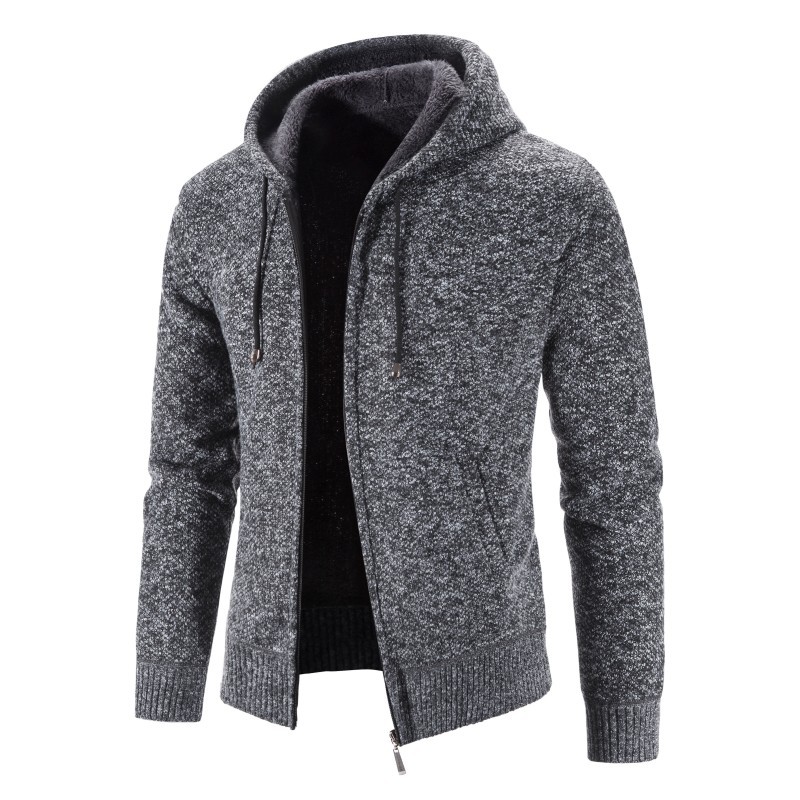 Cross-border foreign trade new autumn and winter fleece-lined thickened plus size men's sweater coat hooded zipper cardigan warm sweater