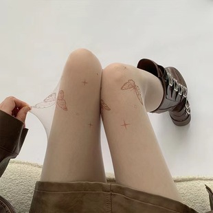 Новые женские летние тонкие чулки, сексуальные чулки для украшения кожи Spice Girl, Чулки с принтом татуировки, цвет кожи, нижние чулки