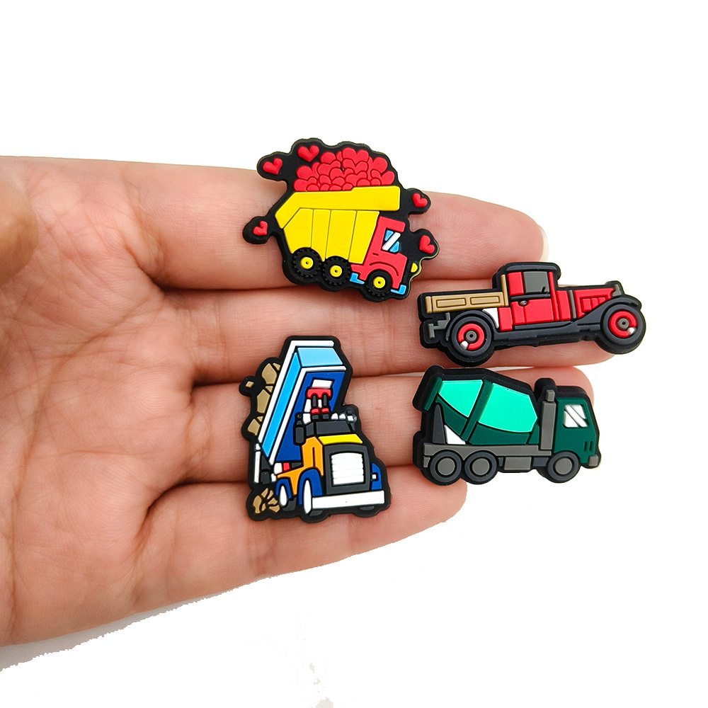 Cartoon Cute Engineering Car Series Hole Shoes Shoes Flower Shoe Buckle Soft Rubber Shoe Accessories Children's Toy Gift