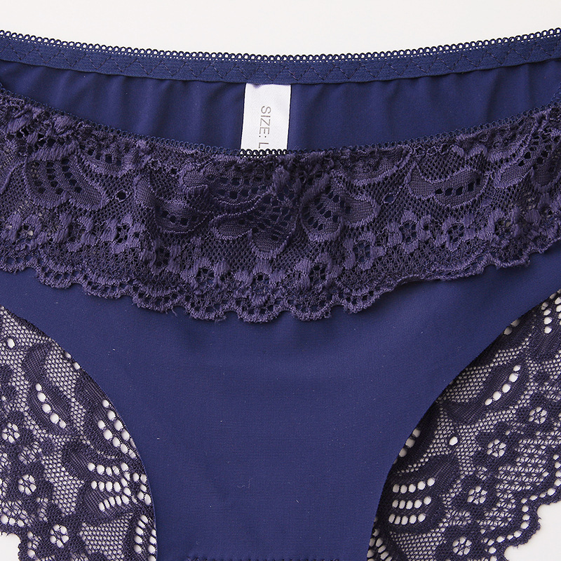 Cross-border popular stitching lace underwear Women's Ice Silk comfortable breathable women's briefs French romantic girl's pants
