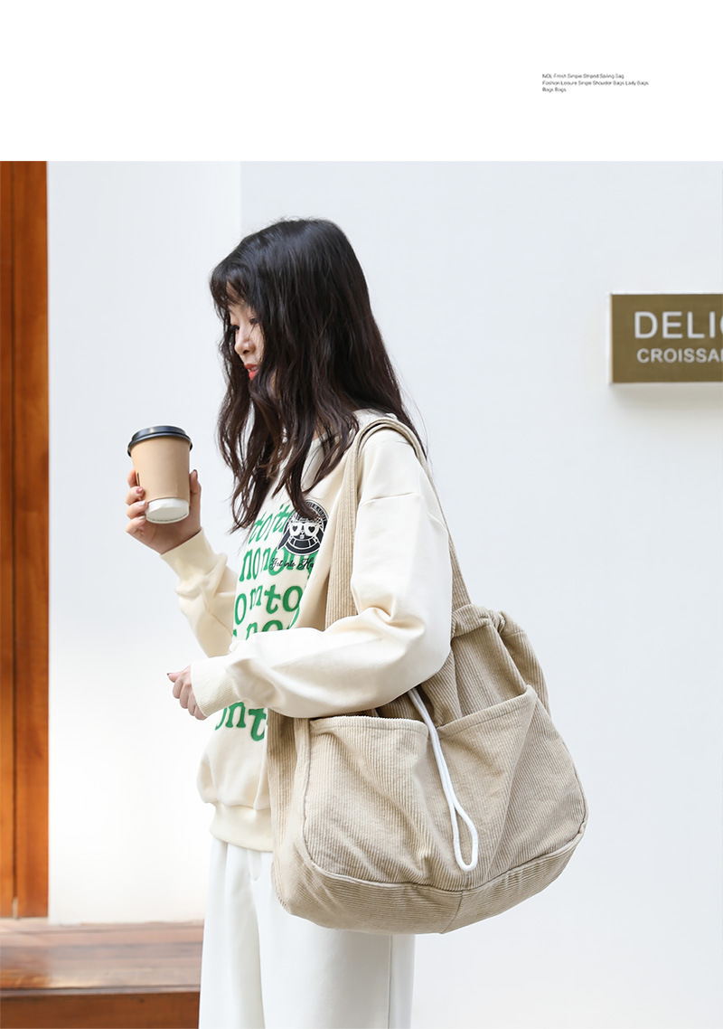 Japanese Style Vintage Corduroy Handbag ins Canvas Large Capacity Underarm Bag Internet Popular Fashionable Drawstring Shoulder Bag for Women_voghion.com