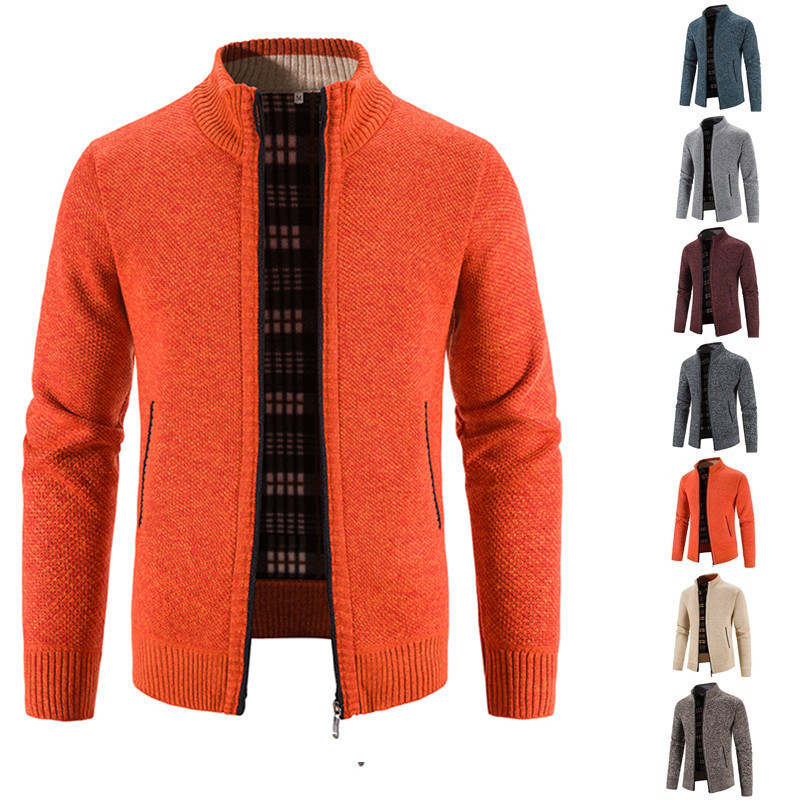 Foreign trade Men's autumn and winter cardigan zipper sweater velvet stand collar jacket men's loose sweater coat top men