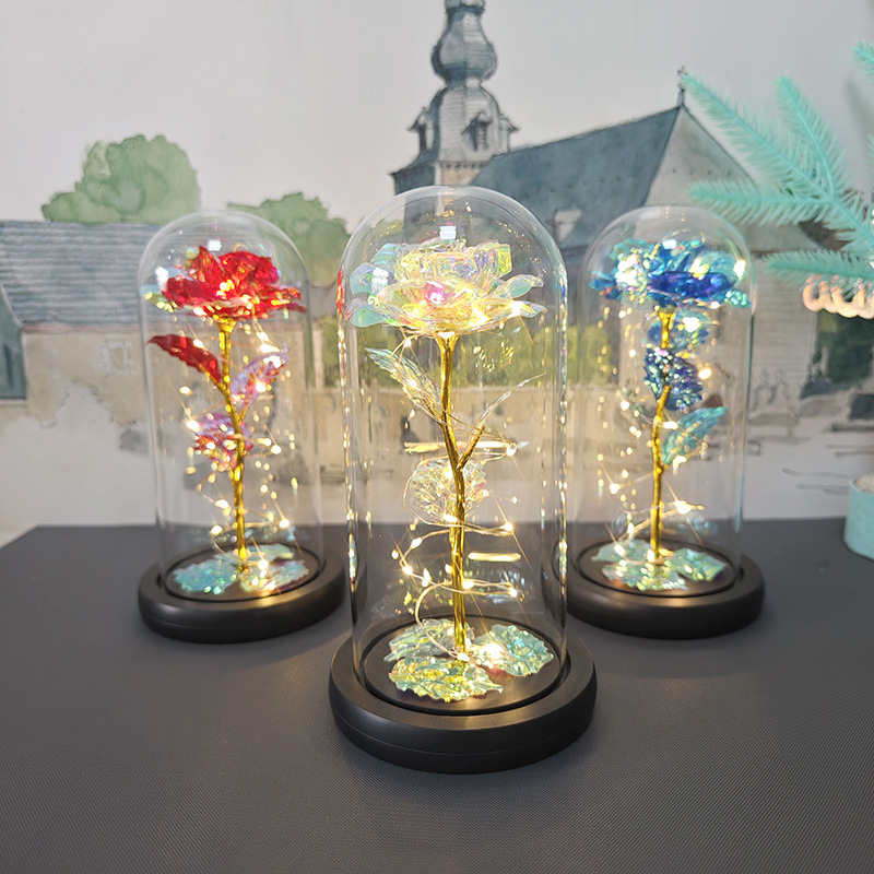 Gold foil rose glass lampshade Mother's Day Christmas Valentine's Day birthday gift to send girlfriend ornaments cross-border simulation