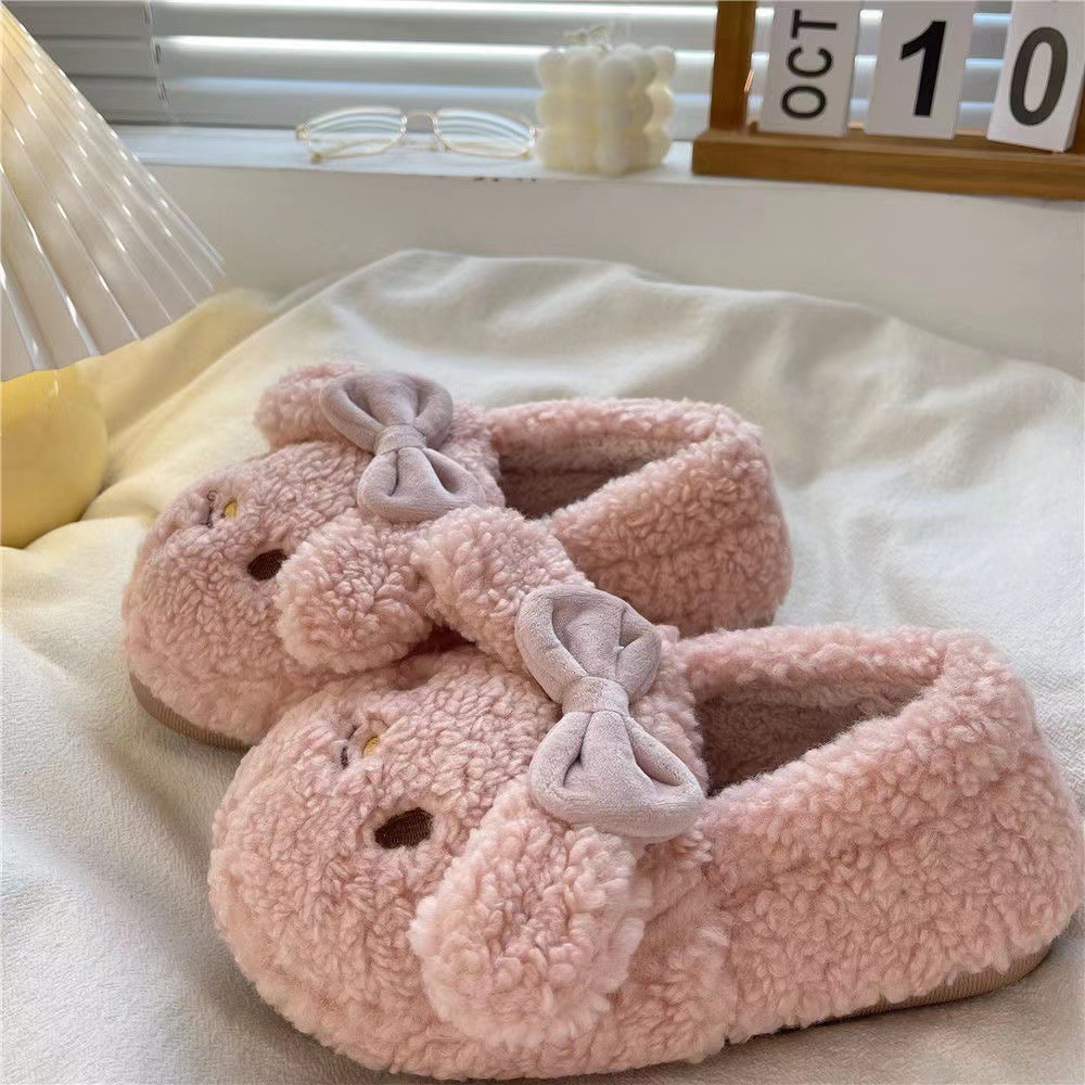 Cotton Shoes Bag with Cotton Slippers Girls Autumn and Winter Cute Home ins Style Mao Mao Shoes Bow Puppy Dormitory