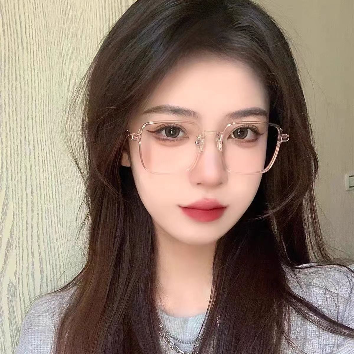 Ultra-light eyes glasses women's pure campus style student large frame flat glasses anti-blue light glasses frame wholesale