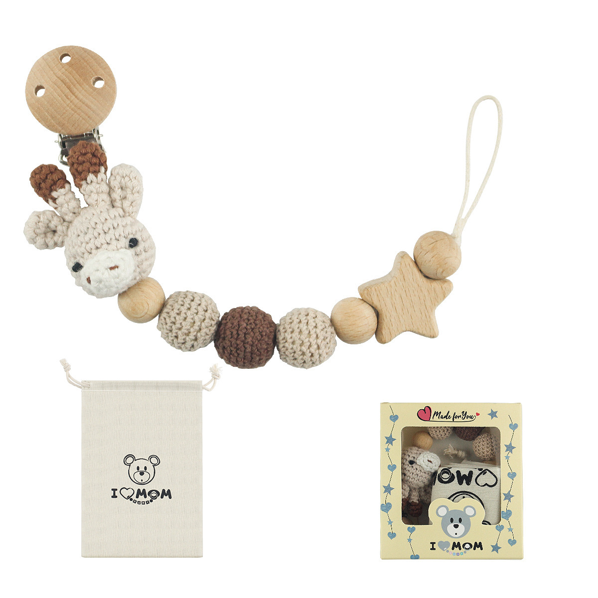 Amazon new cartoon animal diy pacifier chain baby tooth glue lanyard baby soothing silicone glue pacifier clip