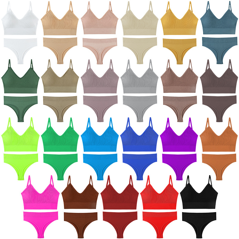 Underwear Women's Small Chest Gathered Thin Non-rimmed Large Size Sports Camisole Vest French Triangle Cup Bra Set