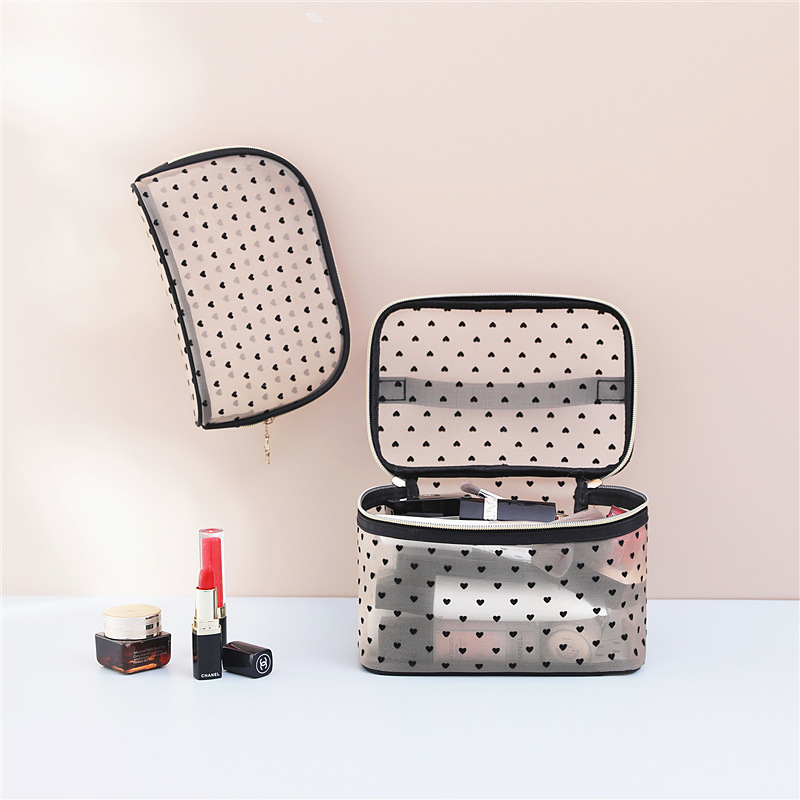 Explosive ins Love Flocking Mesh Makeup Bag Portable Advanced Mouth Red Envelope Travel Makeup Storage Bag Wash Bag