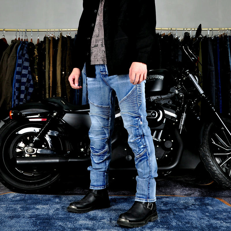 Motorcycle Jeans Men's Retro Casual Anti-fall Pants Washed Stretch Riding Pants Kevlar Motorcycle Tear-resistant