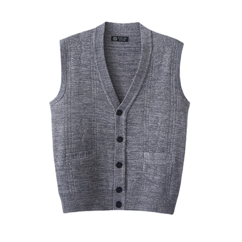 A generation of middle-aged and elderly men's spring and autumn single-breasted jacquard cardigan vest casual blended wool vest