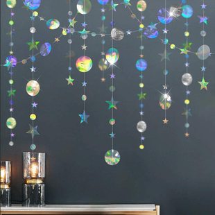 Rainbow Round Star Paper Flower Magic Star Moon Flower String Party Decoration Five-pointed Star Charm