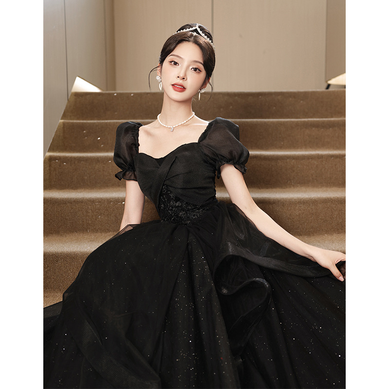 Black evening dress 2024 New banquet elegant high-grade light luxury niche dinner host high-end French style