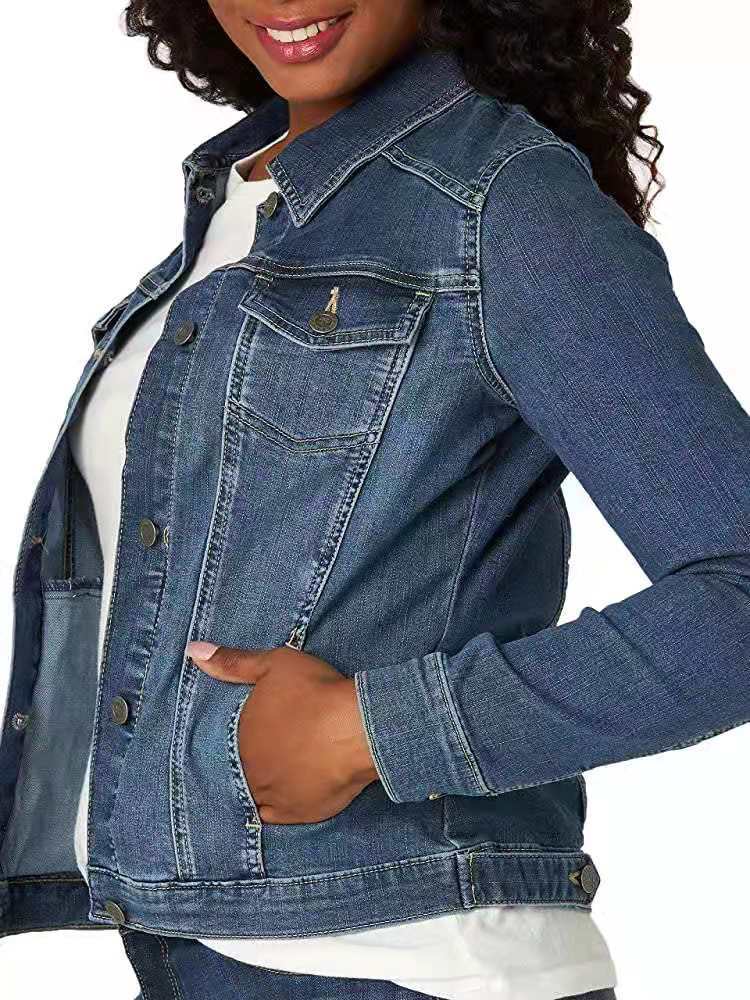 Amazon New 2021 Foreign Trade Women's Clothing European and American Fashion Short Denim Jacket Women's Slim Long Sleeve Jacket