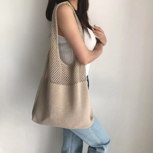 2022 New Korean ins Knitted Bag Fashion Retro Bag Shoulder Bag Handbag Large Capacity Tote Bag Trendy