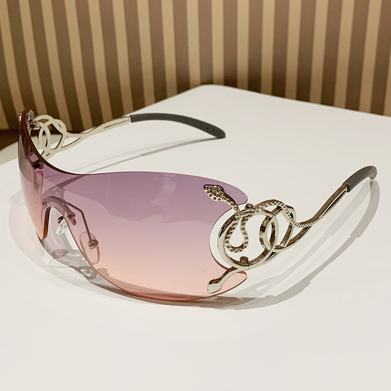 Y2g hot girl style purple pink Cobra integrated large frame sunglasses design sweet and spicy face-looking small street shot sunglasses