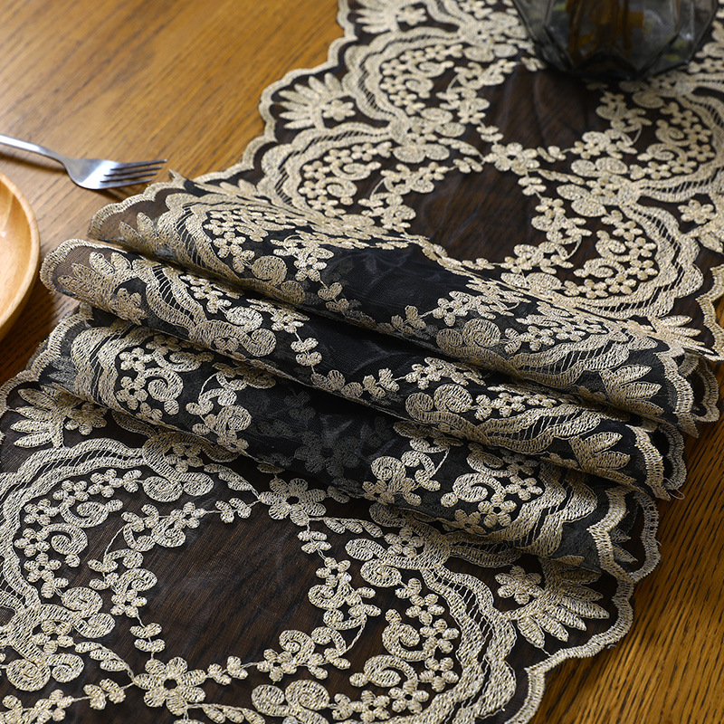 Nordic Wedding Table Runner Black Lace Coffee Table Dining Table Decoration Tea Art Chinese Zen Tea Flag Light Luxury Tablecloth Wholesale