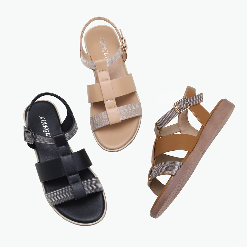 Foreign Trade Fashion Roman Shoes Hollow Summer New Beach Rhinestone Open Toe Flat Sandals 1477-16