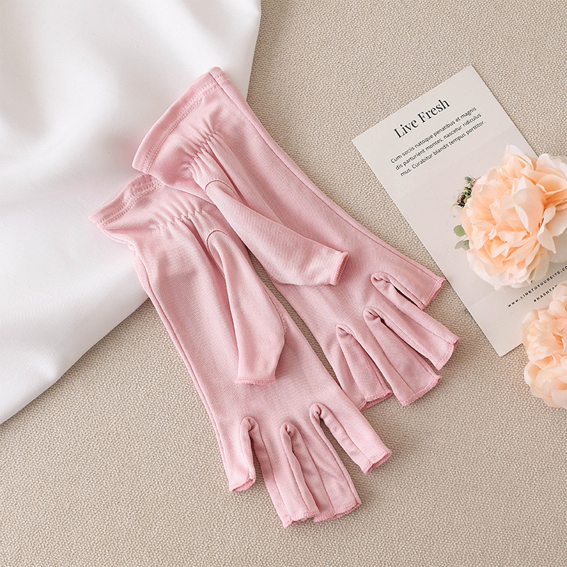 Yueyue Sunscreen Gloves 2024 Real Silk Summer Driving Cycling Breathable Half Finger Gloves Amazon Cross-border