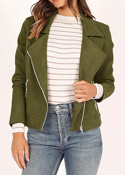 Cross-border 2023 autumn and winter New European and American fashion imitation deerskin motorcycle jacket INS solid color zipper pocket short coat