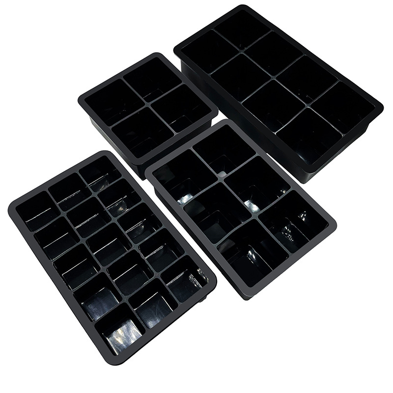Factory wholesale black silicone ice cube ice hockey mold with lid ice box FDA cross border food grade silicone ice cube