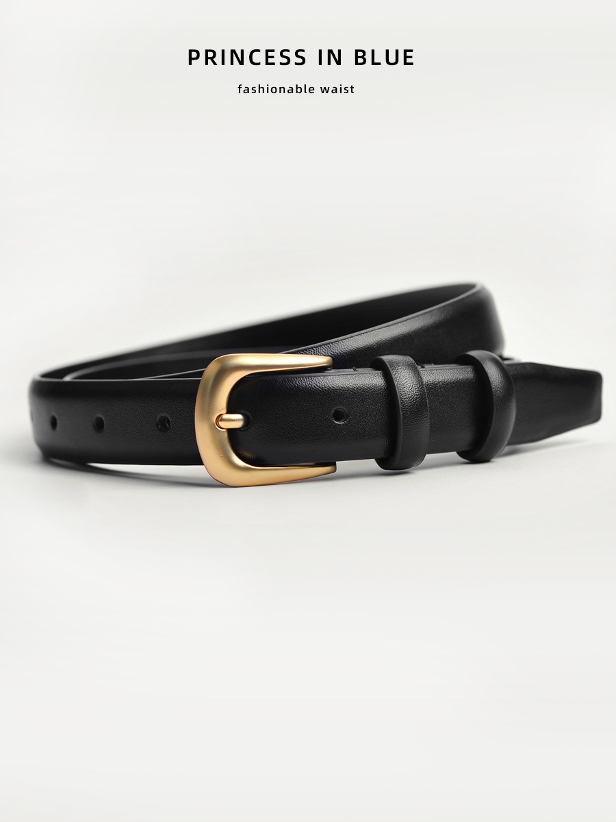 Belt Women's Fashion All-match Leather Simple Ins Style Belt Decorative Black Jeans with Youth Brown