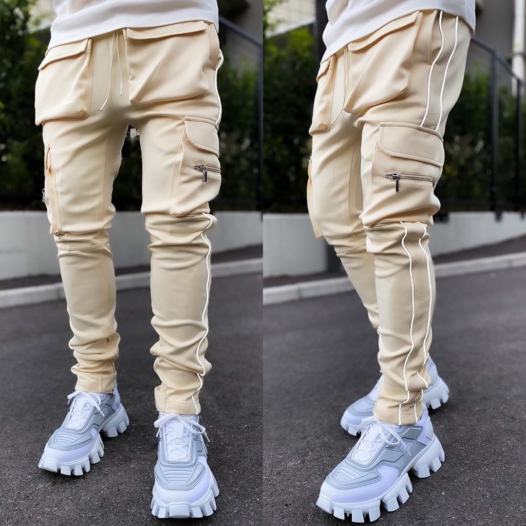 Spring and Autumn Work Pants Men's Multi-pocket Trendy Brand Elastic Reflective Slim-fit Sports Leisure Fitness Trousers Cross-border Foreign Trade