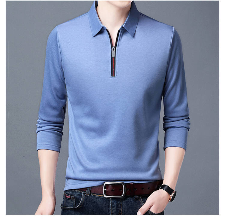 Amazon Explosions Long-sleeved T-shirt Men's Lel Solid Color Men's Polo Shirt Spring and Autumn Men's Large Size Base Shirt T-shirt