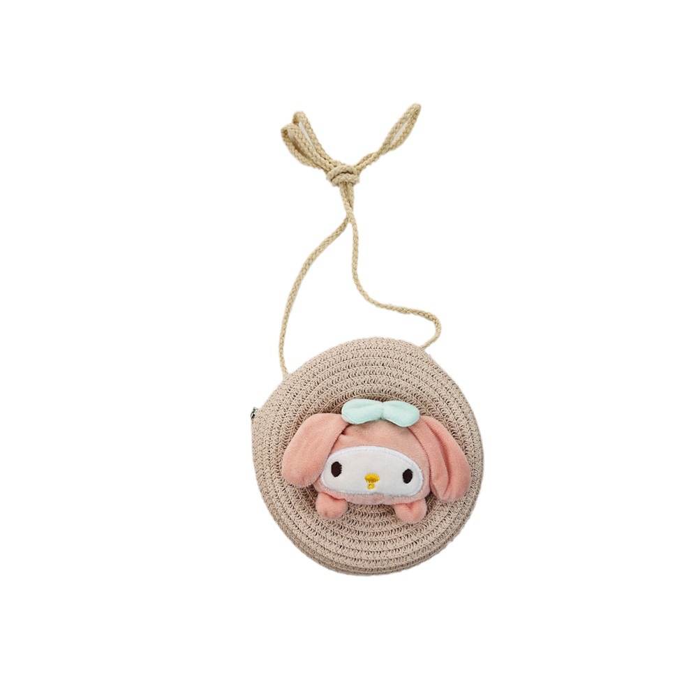Children's New Straw Bag Cartoon Small Bag Women's Internet Popular Cute Big Ears Dog Crossbody Small Bag Mobile Phone Bag for Women