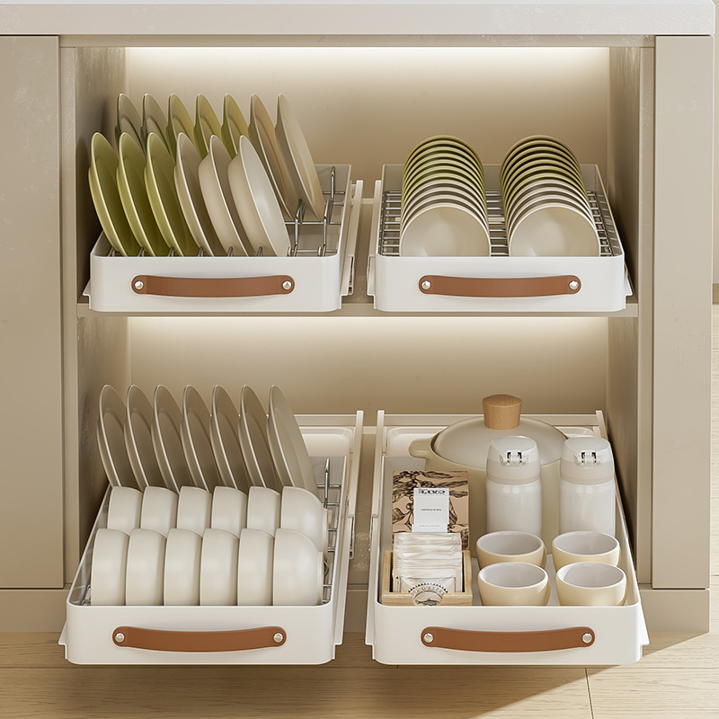 Cabinet Drawer Basket Inner Seasoning Storage Box with Slide Rail Installation-Free Lower Sink Storage Rack Storage Rack