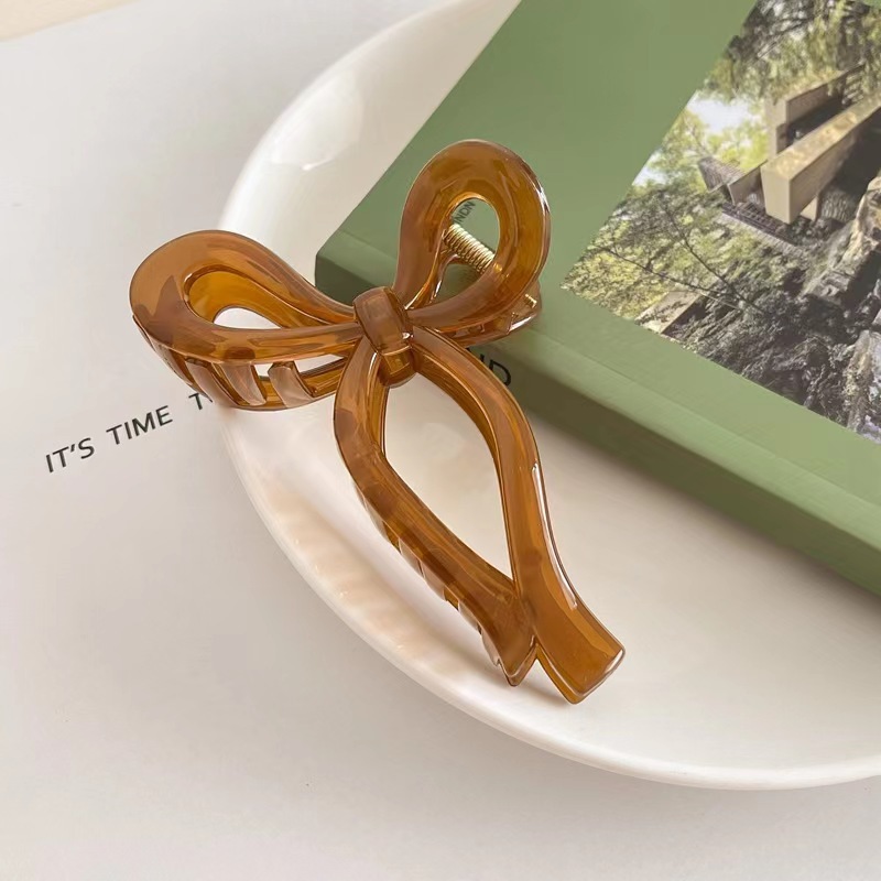 South Korea New elegant transparent small fresh jelly texture acrylic hairpin lady style bow plate hair grip_voghion.com