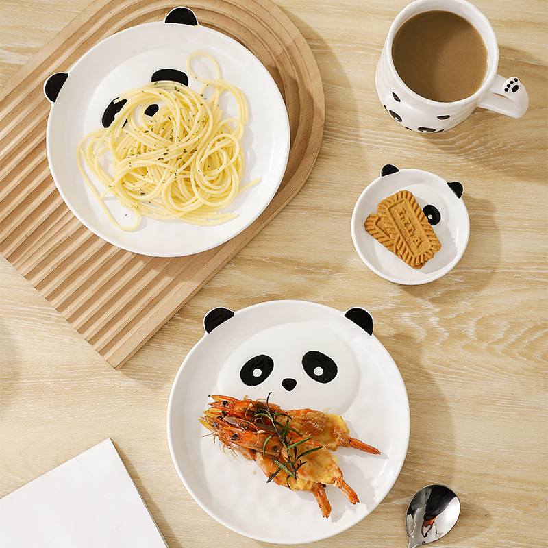 Japanese Style Tableware Set Wholesale Cute Panda Underglaze Color Ceramic Plate High Color Value Household Bowl Dish Plate Dishes