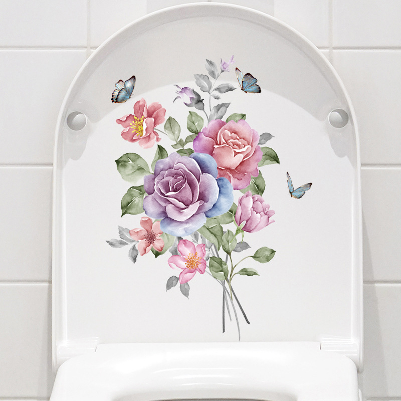 Toilet stickers Cartoon creative flower toilet lid waterproof self-adhesive toilet stickers decorative bathroom toilet stickers