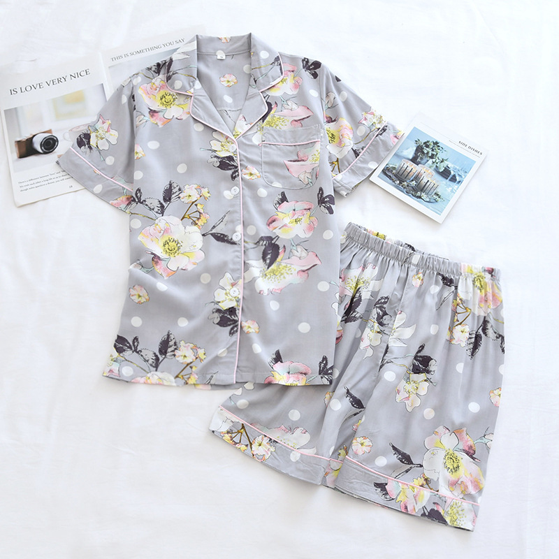 Korean-style Cotton Silk Pajamas Women's Summer Short-sleeved Shorts Cotton Silk Home Clothes Artificial Cotton Suit Two-piece Thin Sweet Thin