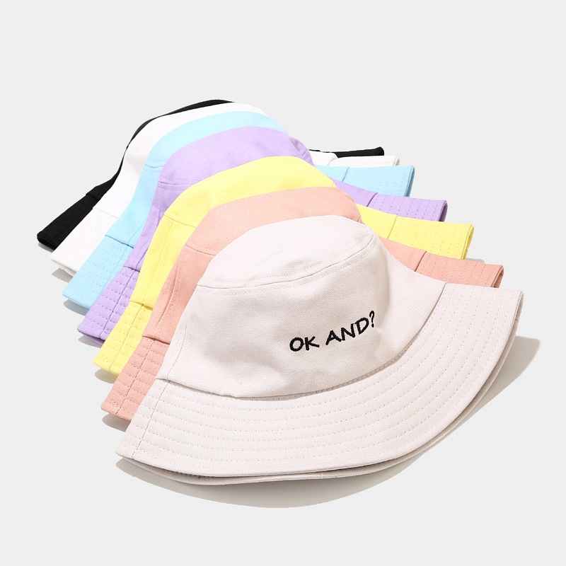 Hat Trendy Korean Style New Macaroon Fisherman Hat Spring AND Summer New OK AND Embroidered Fisherman Hat Couple Hat