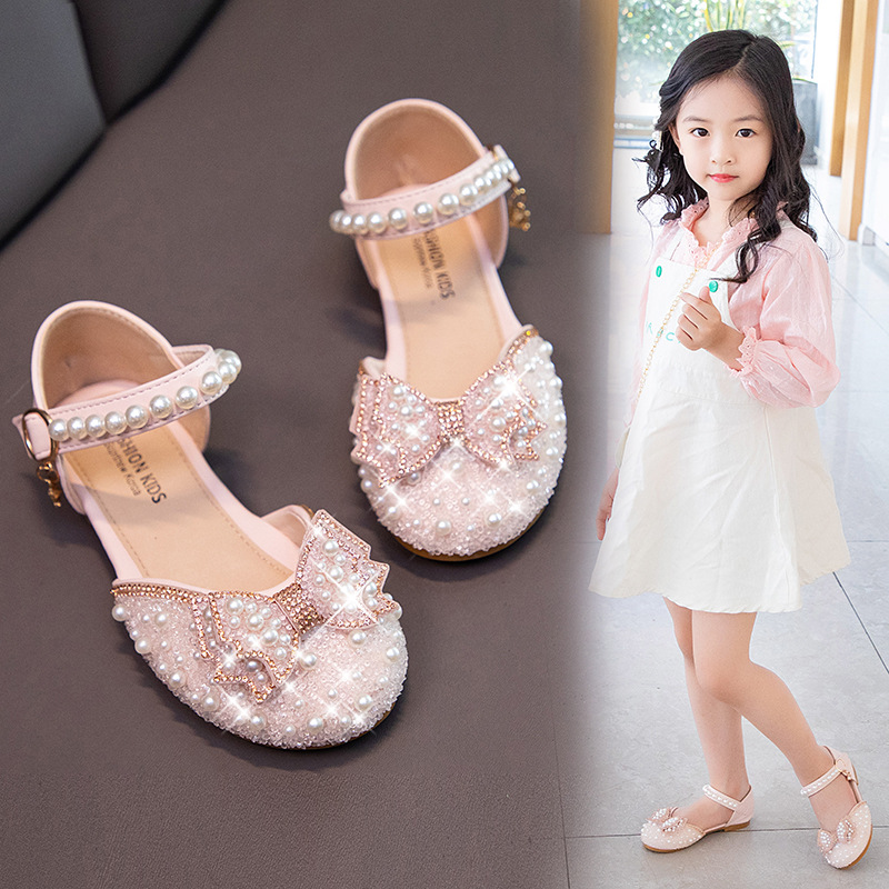 Girls Princess Shoes 2023 New Baby Stylish Sandals Children Summer Bow Pearl Shoes Little Girls Shoes