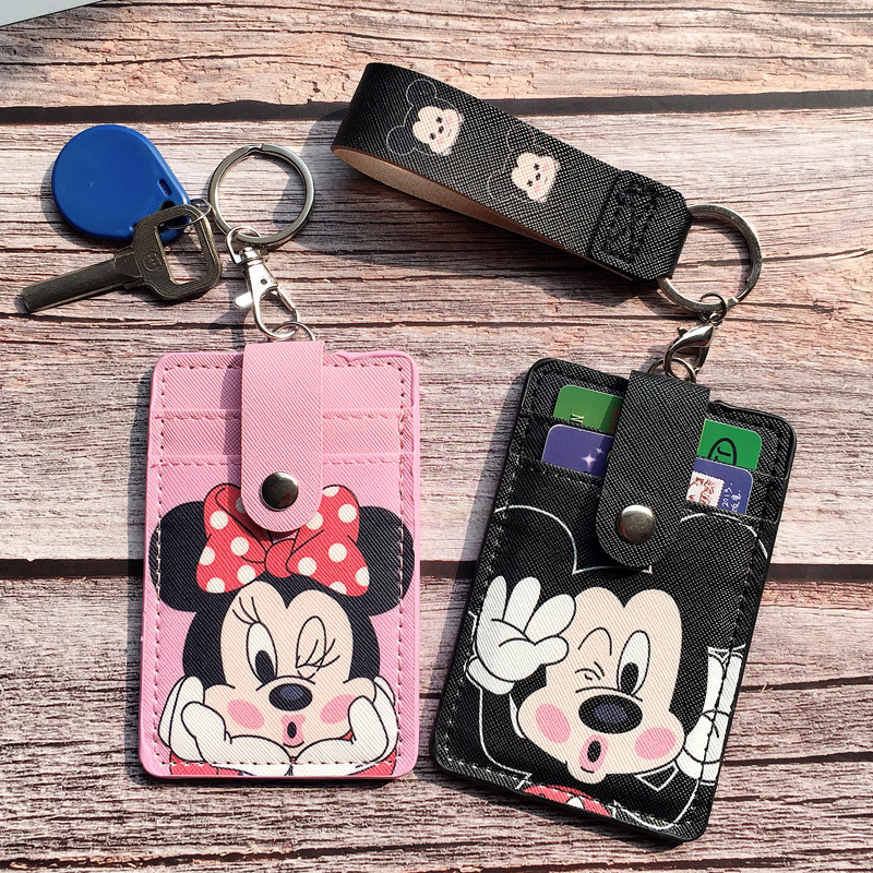 Simple Solid Color Card Case Puleather Bus Card ID Card Subway Card Keychain School Card Protection Leather Case