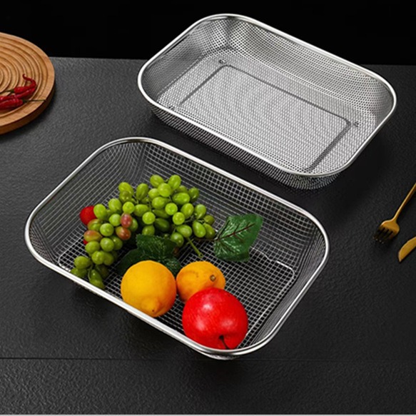 Stainless steel drain basket rectangular fruit basket rice washing basket vegetable washing basin filter mesh basket multi-purpose mesh sieve vegetable basket drain basket