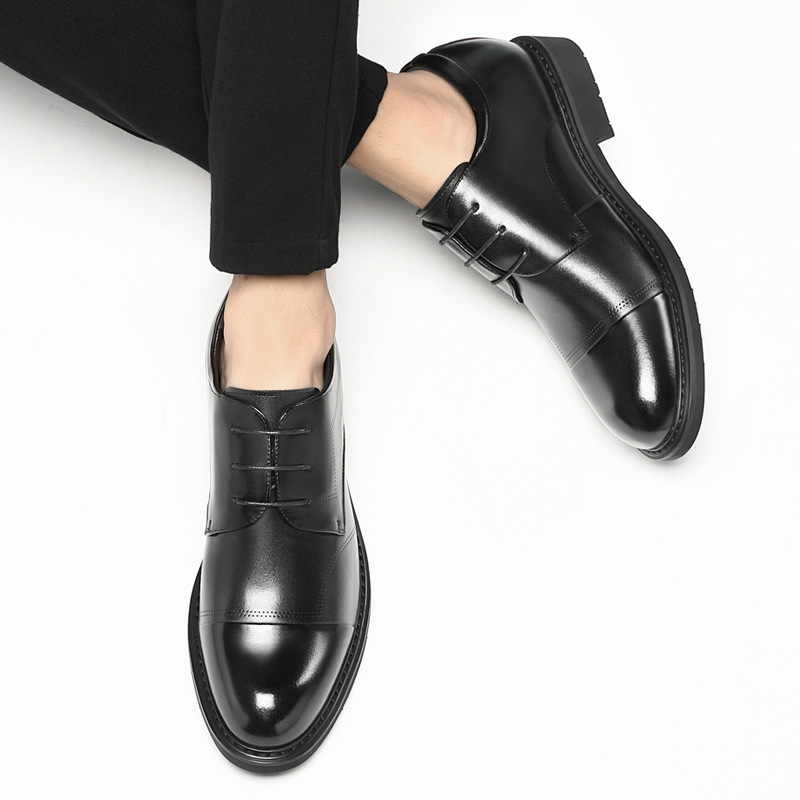 Three-connector leather shoes men's increased 8cm business dress shoes men's British leather invisible inner increased soft bottom leather shoes