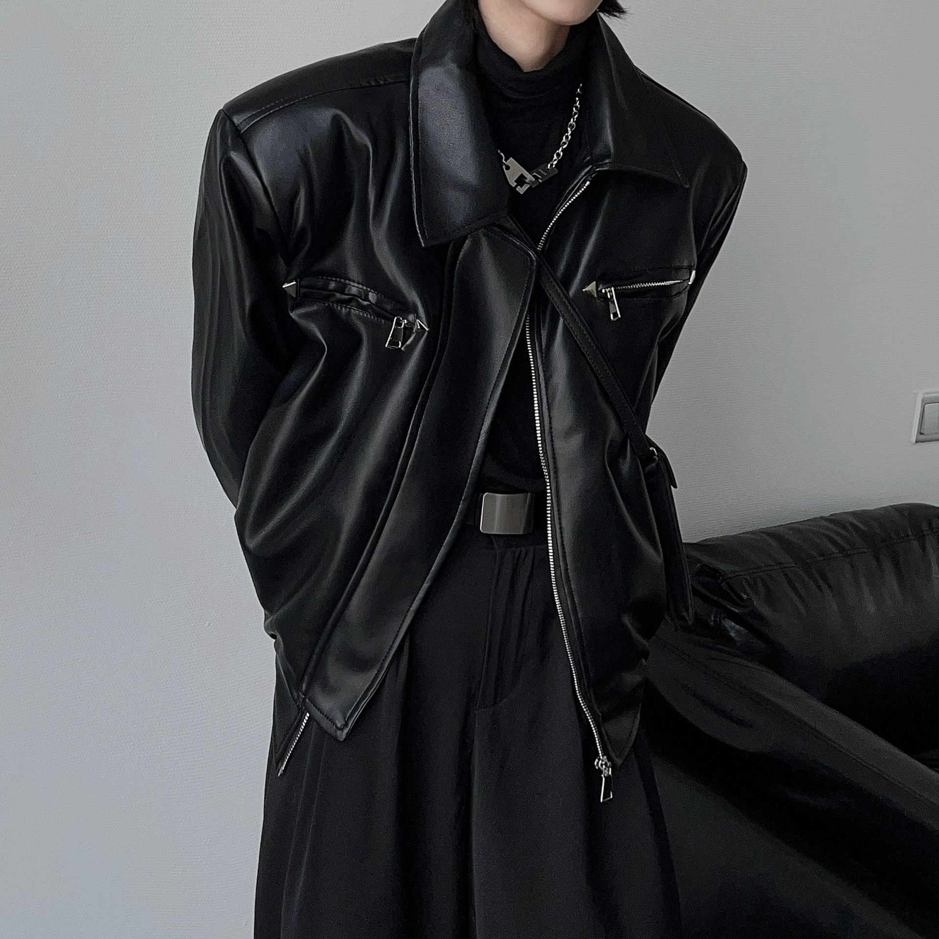 American-style PU Leather Jacket Men's Spring and Autumn British Pia Ya Men's High-end Sense Profile Biker Clothing Tide Leather Jacket