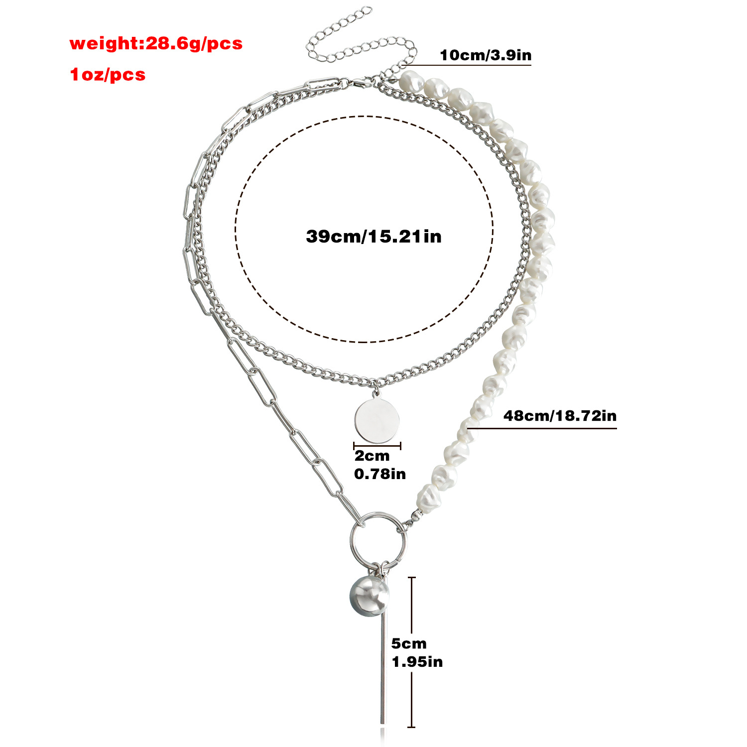 Europe and the United States cross-border jewelry stitching chain Imitation Baroque shaped pearl necklace geometric ball long stick pendant neck chain