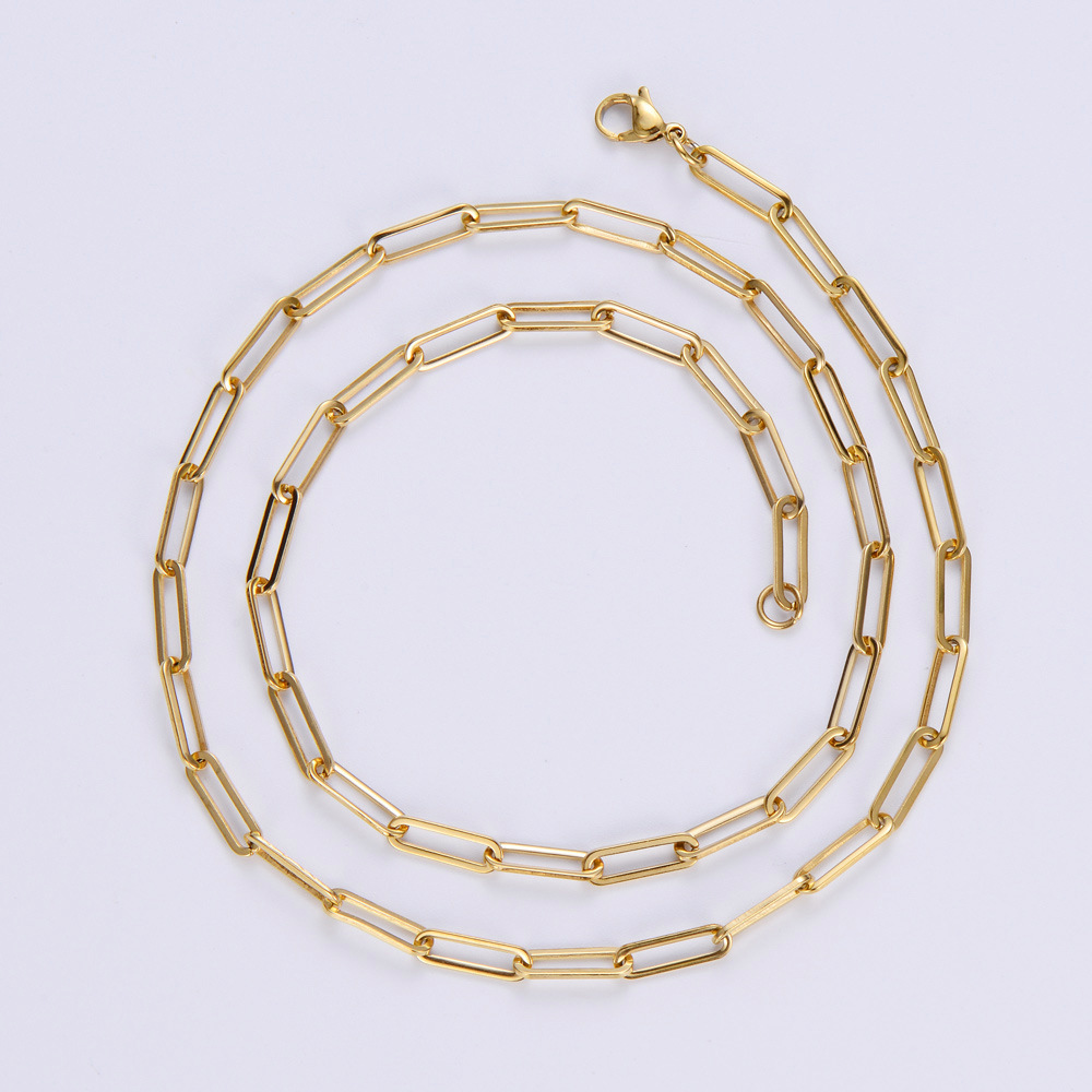 AML hot simple 18K gold plating 4mm wide stainless steel square flattened long cross chain
