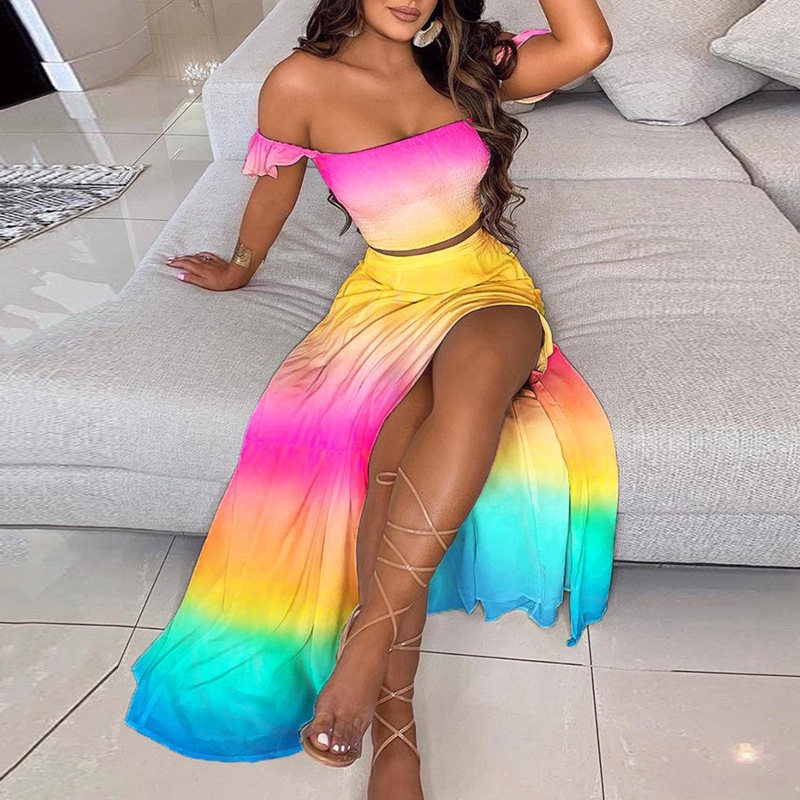 2022 European and American Summer Slim Fit French Bohemian Print Mid-length Vintage Tube Top Dress for Women