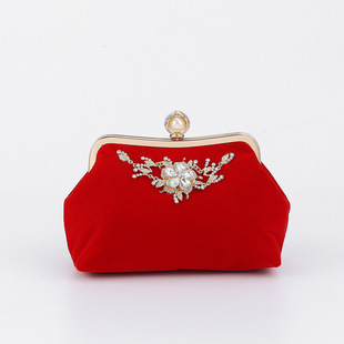 New Retro Pearl Cat's Eye Decoration Diamond-encrusted Flannel Banquet Bag Hanfu Cheongsam Bag Clutch Bag Shoulder Crossbody Bag