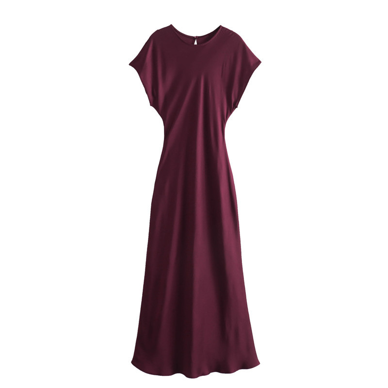 Foreign trade 2023 Winter new European and American style round neck waist A- line silk satin texture long dress women