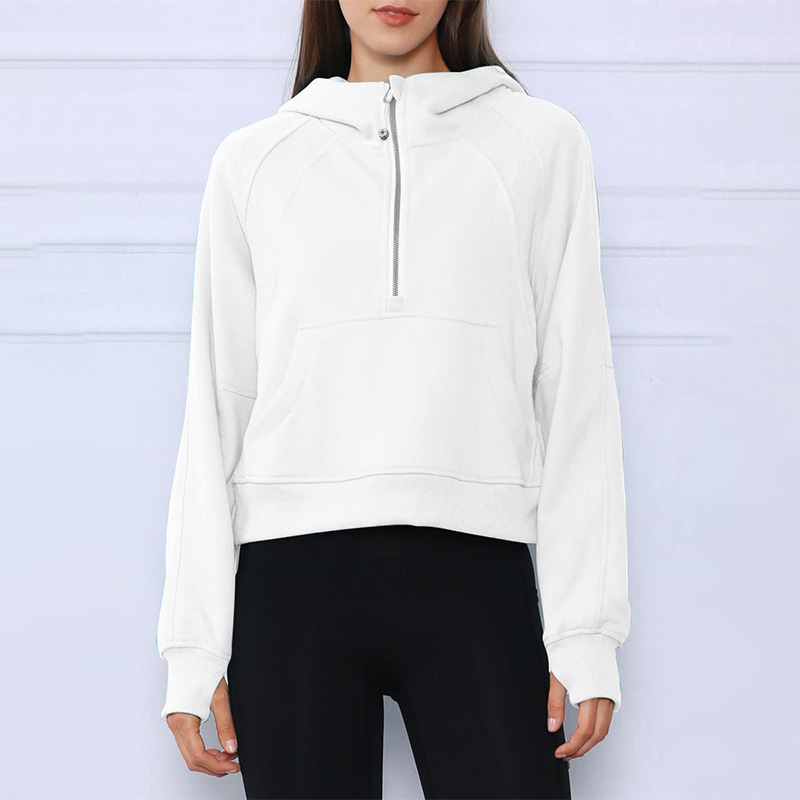 Autumn and Winter New Lulu Women's Sportswear Half-Zip Pullover Hooded Top Loose Short Fleece Sweater Women