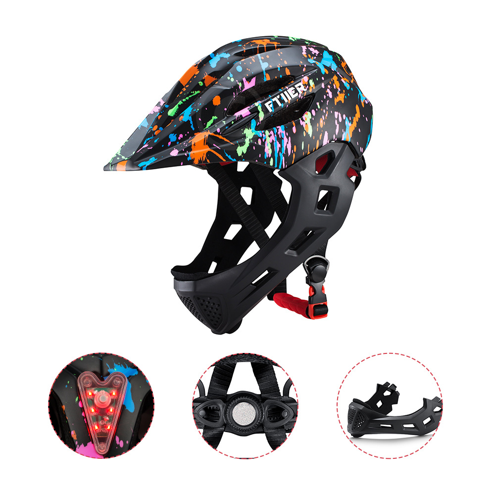FTIIER children's helmet roller skating balance car sports helmet LED bicycle riding scooter children's full helmet