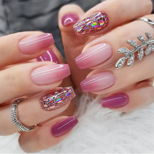 Wear nail purple nail piece wholesale Pink Gradient purple glitter short nail piece nail beauty piece nail finish nail